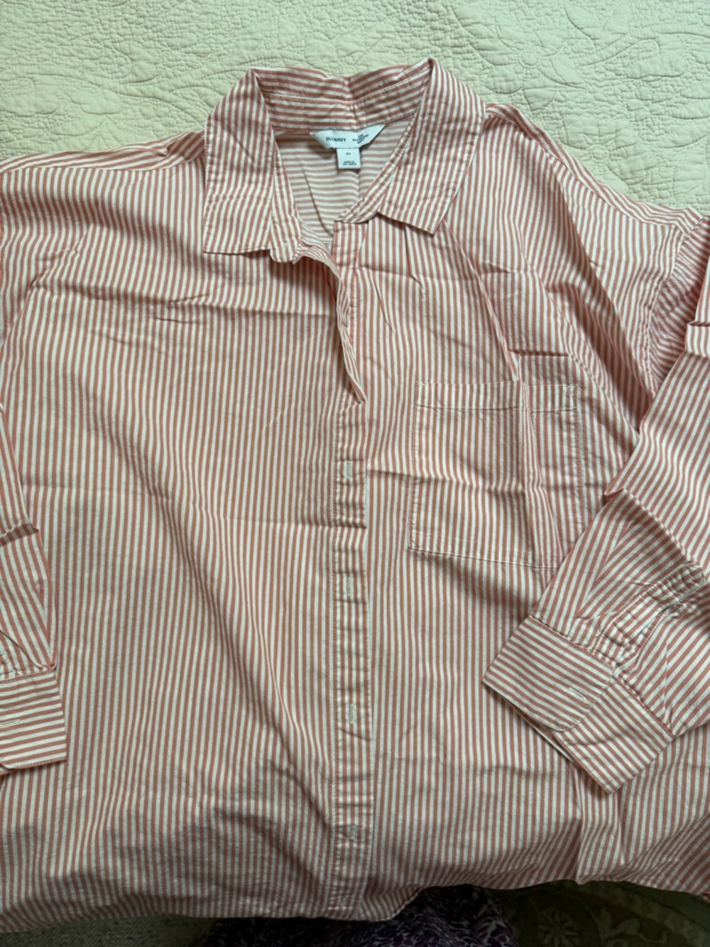 Old Navy Women’s Striped Button-Up Shirt - Blue and Coral - Picture 2 of 3